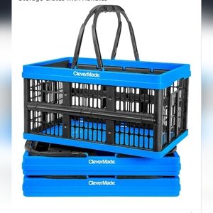 CleverMade Collapsible Shopping Basket, Neptune Blue, 2PK - 16L (4 Gal) Reusable